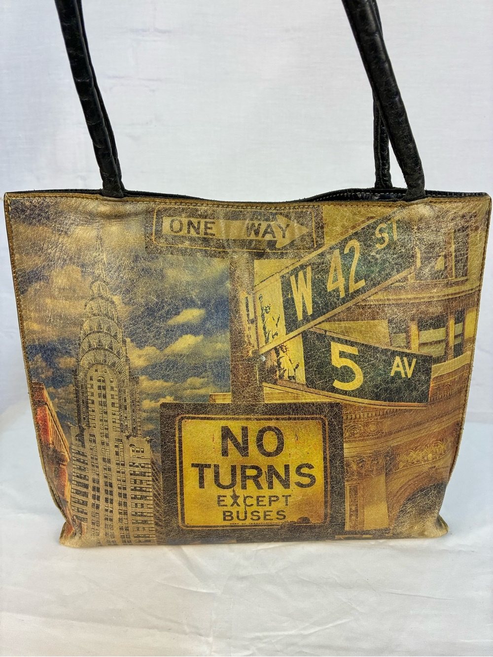 Vintage Y2K Insiders Chrysler Bldg 5th Ave Leather Tote